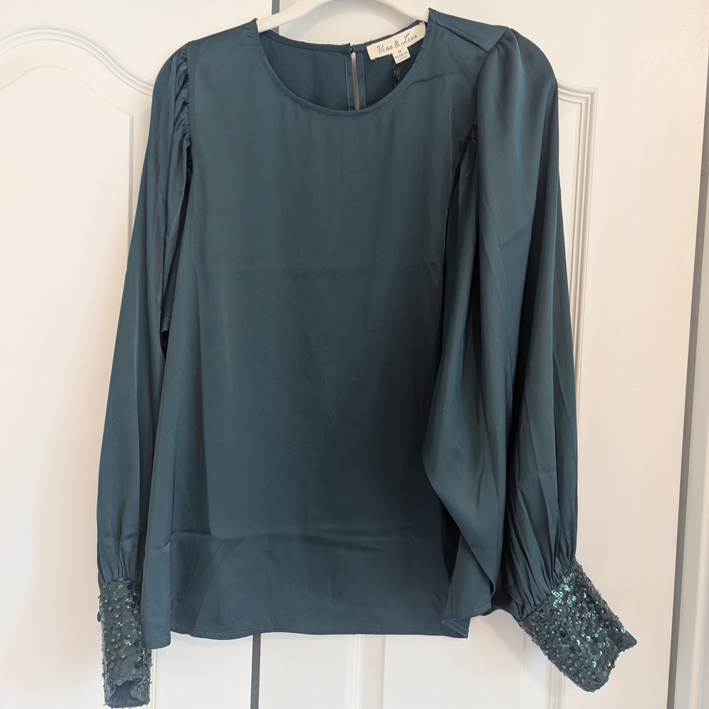 Vine & Love Deep Teal Blouse with Sparkling Cuffs